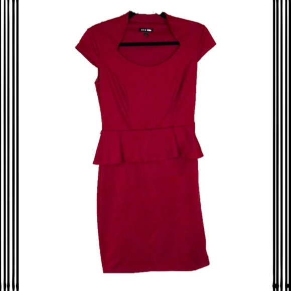 As U Wish Dresses & Skirts - {As u wish}Hot red cap sleeve peplum bodycon dress